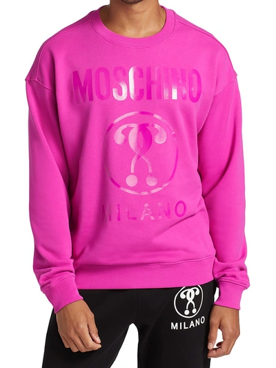 Shop Moschino Double Question Mark Logo Crewneck Sweatshirt In Violet