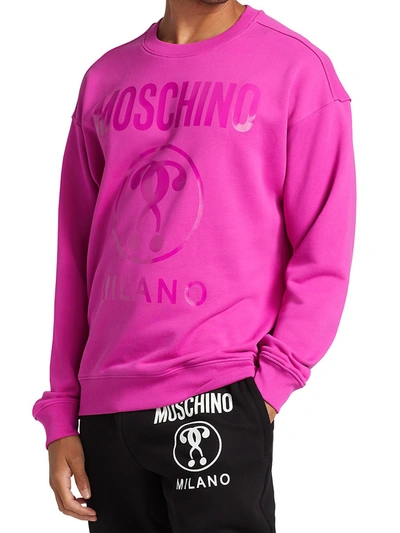 Shop Moschino Double Question Mark Logo Crewneck Sweatshirt In Violet