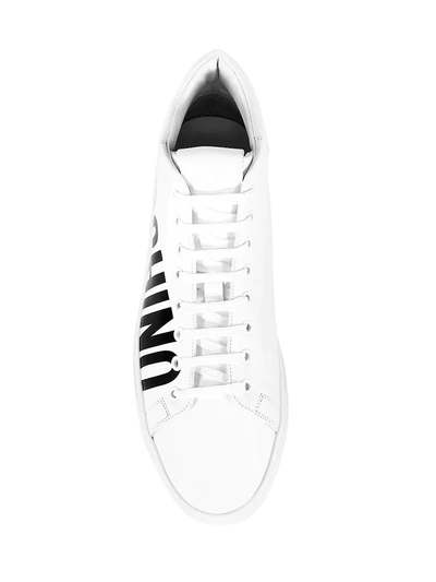 Shop Moschino Men's Logo Leather High-top Sneakers In Bianco