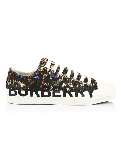 Shop Burberry Larkhall Floral Logo Sneakers In Black