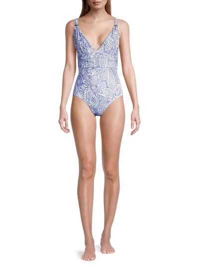 Shop Melissa Odabash Panarea Paisley One-piece Swimsuit In Azzurro