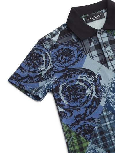 Shop Versace Little Boy's & Boy's Barocco Argyle Piqué Polo Shirt In Blue