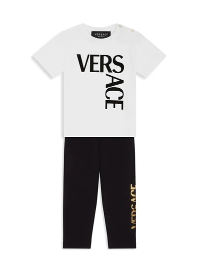 Shop Versace Baby's & Little Girl's Logo-print Jersey Leggings In Black Gold