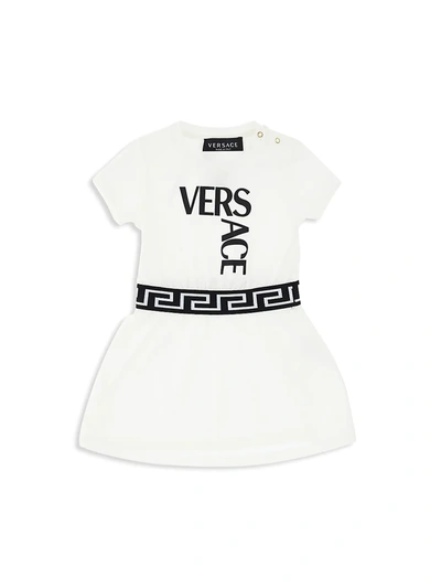 Shop Versace Baby & Little Girl's Logo-print Jersey Dress In White Black
