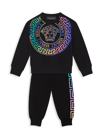 Shop Versace Baby's & Little Girl's Neon Greca-print Jogger Sweatpants In Black Multi