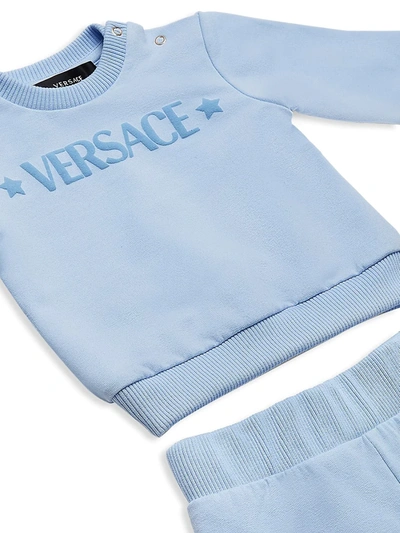 Shop Versace Baby Boy's 2-piece Logo-print Sweatshirt & Joggers Set In Baby Blue