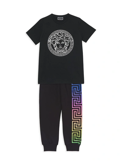 Shop Versace Little Girl's & Girl's Greca Print Sweatpant In Black