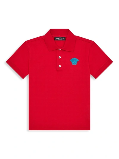 Shop Versace Little Boy's & Boy's Piqué Medusa Embroidered Polo Shirt In Red