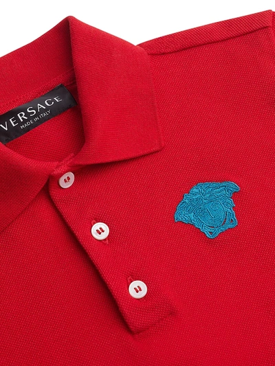 Shop Versace Little Boy's & Boy's Piqué Medusa Embroidered Polo Shirt In Red