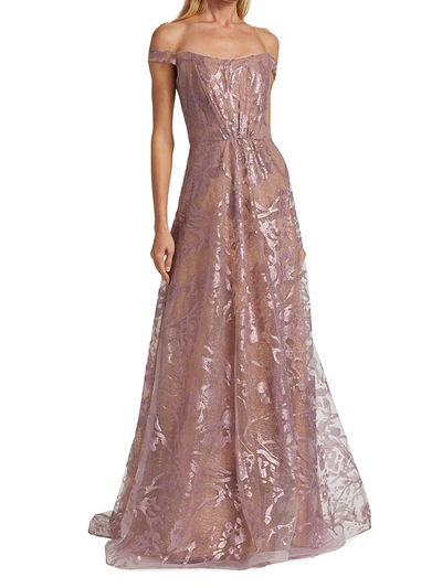Shop Rene Ruiz Collection Women's Embroidered Off-the-shoulder Gown In Rose