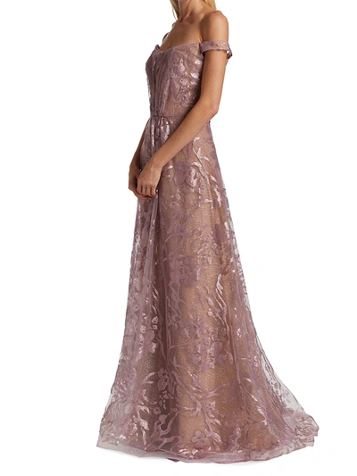 Shop Rene Ruiz Collection Women's Embroidered Off-the-shoulder Gown In Rose