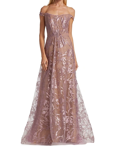 Shop Rene Ruiz Collection Women's Embroidered Off-the-shoulder Gown In Rose