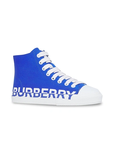 Shop Burberry Little Kid's & Kid's High-top Logo Sneakers In Cobalt Blue