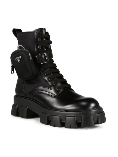 Shop Prada Men's Monolith Lug-sole Leather Combat Boots In Black