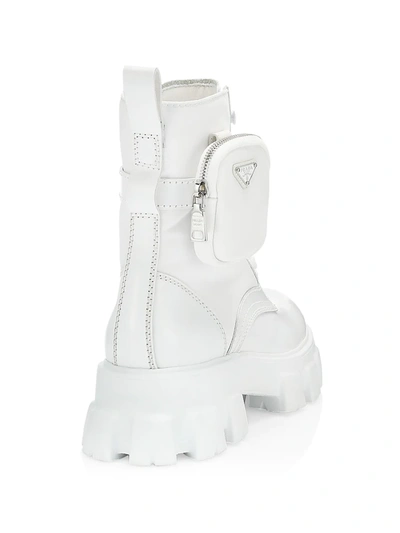 Shop Prada Men's Monolith Lug-sole Leather Combat Boots In White
