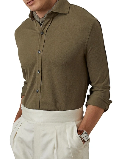 Shop Ralph Lauren Keaton Piqué Linen Shirt In Fall Sage