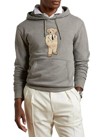 Shop Ralph Lauren Polo Bear Fleece Hoodie In Medium Grey