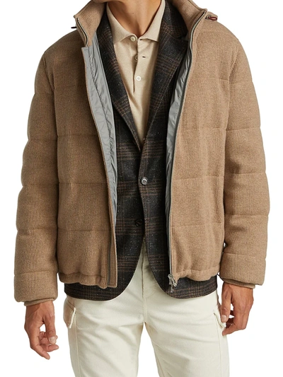 Shop Brunello Cucinelli Cashmere Hooded Puffer Jacket In Light Brown