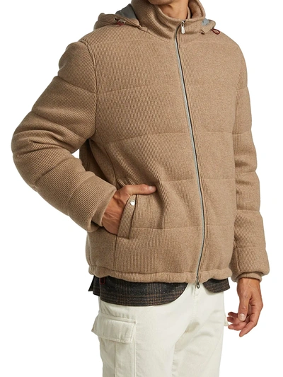 Shop Brunello Cucinelli Cashmere Hooded Puffer Jacket In Light Brown