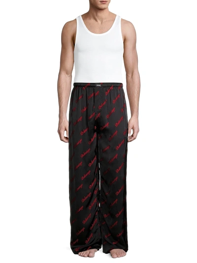 Shop Balenciaga Men's Satin Logo Pajama Pants In Nero Rouge