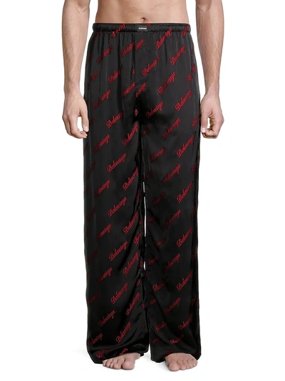 Shop Balenciaga Men's Satin Logo Pajama Pants In Nero Rouge