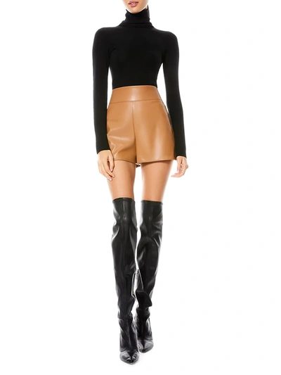 Shop Alice And Olivia Women's Donald Vegan Leather Shorts In Camel