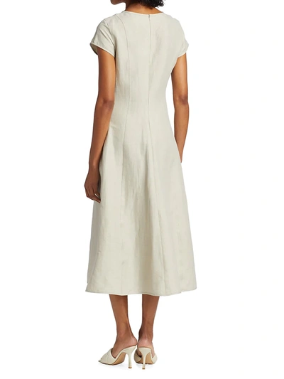 Shop Totême Stretch Linen Seamed Dress In Oyster