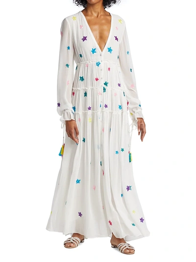 Shop Rococo Sand Star Embroidered Maxi Dress In White