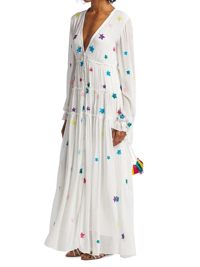Shop Rococo Sand Star Embroidered Maxi Dress In White