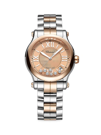 Shop Chopard Women's Happy Sport 18k Rose Gold, Stainless Steel & Diamond Bracelet Watch
