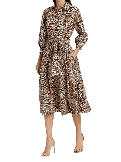 Teri Jon Cotton Leopard Print Shirtdress In Brown Multi | ModeSens