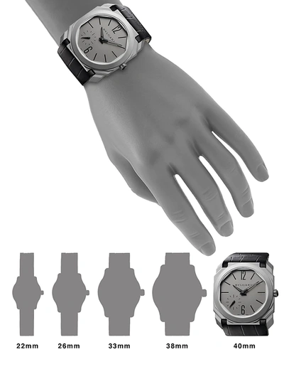 Shop Bvlgari Octo Finissimo Titanium & Alligator Strap Watch In Gray