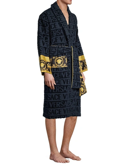 Shop Versace Logo Baroque Bathrobe In Capri Blue