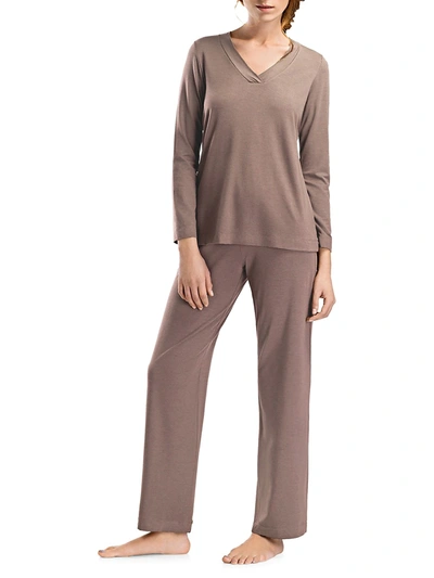 Shop Hanro Champagne Long-sleeve Pajama Set In Rockwood