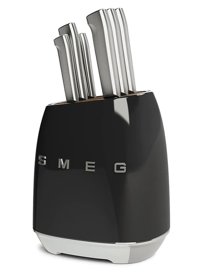 Shop Smeg 6-piece Stainless Steel Knife Set In Black