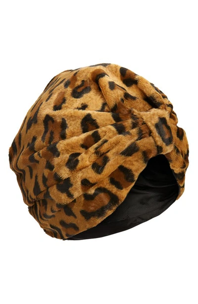 Shop Moschino Leopard Faux Fur Head Wrap In Fantasy Print Brown