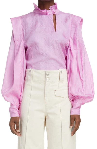 Shop Isabel Marant Chandra Asymmetric Keyhole Silk Blouse In Pink