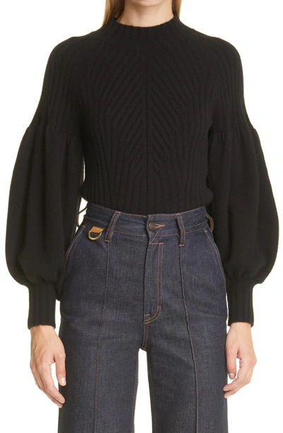 Shop Zimmermann Concert Puff Sleeve Cashmere Blend Sweater In Black