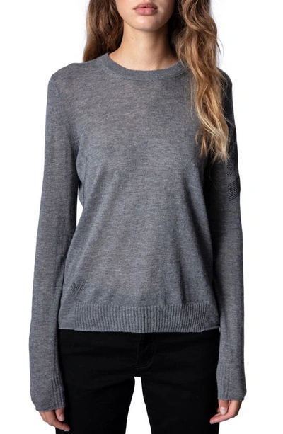 Shop Zadig & Voltaire Miss Cp Arrow Embellished Cashmere Sweater In Gris Chine