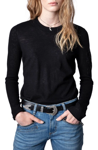 Shop Zadig & Voltaire Miss Cp Arrow Embellished Cashmere Sweater In Noir