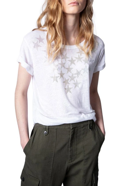 Shop Zadig & Voltaire Anya Stars Linen Blend T-shirt In Blanc