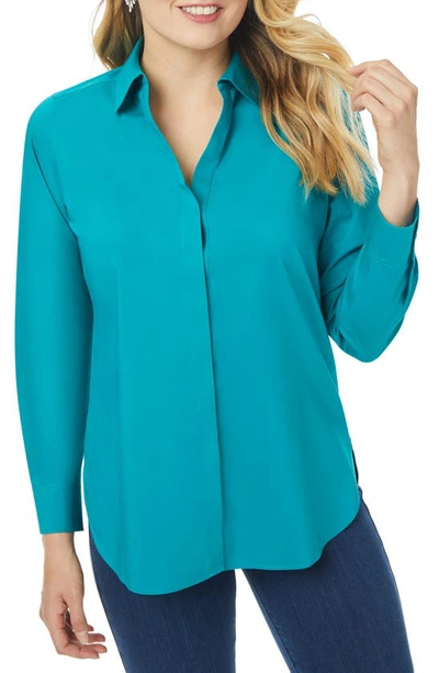 Shop Foxcroft Kylie Non-iron Button-up Shirt In Teal Quartz