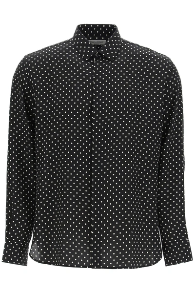 Shop Saint Laurent Polka Dot Silk Shirt In Black