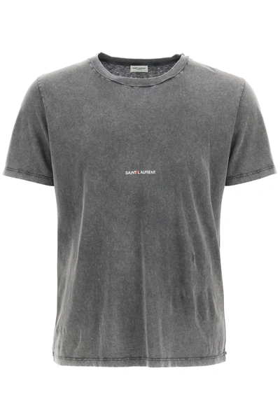 Shop Saint Laurent T-shirt Fade Wash With Logo In Grey