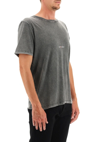 Shop Saint Laurent T-shirt Fade Wash With Logo In Grey