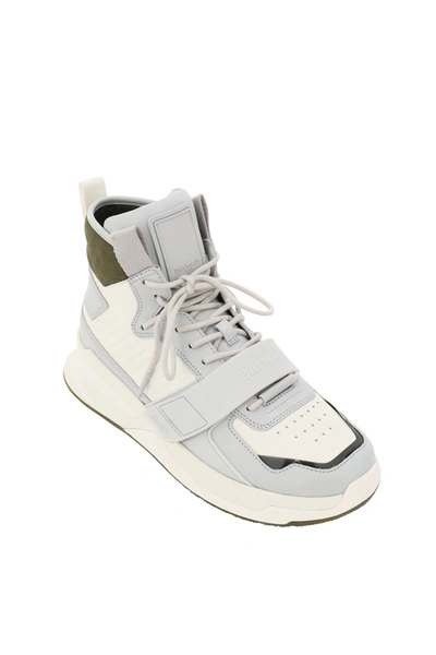 Shop Balmain B-ball Hi-top Sneakers In White,grey,green