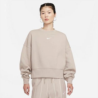 Shop Nike Women's Sportswear Collection Essentials Oversized Fleece Crewneck Sweatshirt In Cream Ii/white