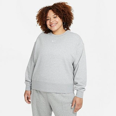 Shop Nike Women's Sportswear Collection Essentials Oversized Fleece Crewneck Sweatshirt In Dark Grey Heather/base Grey/white