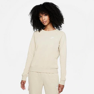 Shop Nike Women's Sportswear Essential Fleece Crewneck Sweatshirt In Rattan/white