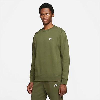 Shop Nike Sportswear Club Fleece Crewneck Sweatshirt In Rough Green/white